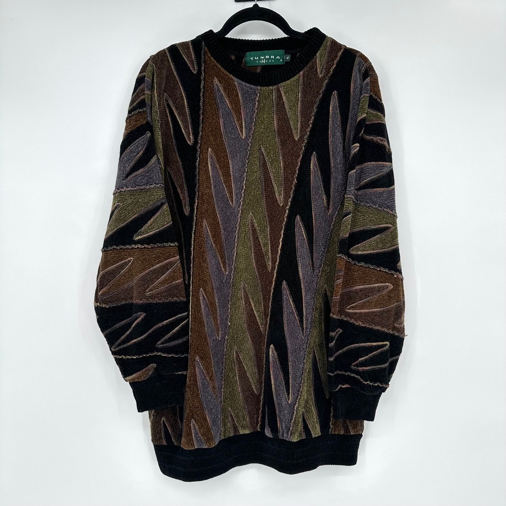 Vintage Tundra 3D Textured Knit Sweater Crewneck Coogi Style Multicolo Canada XL